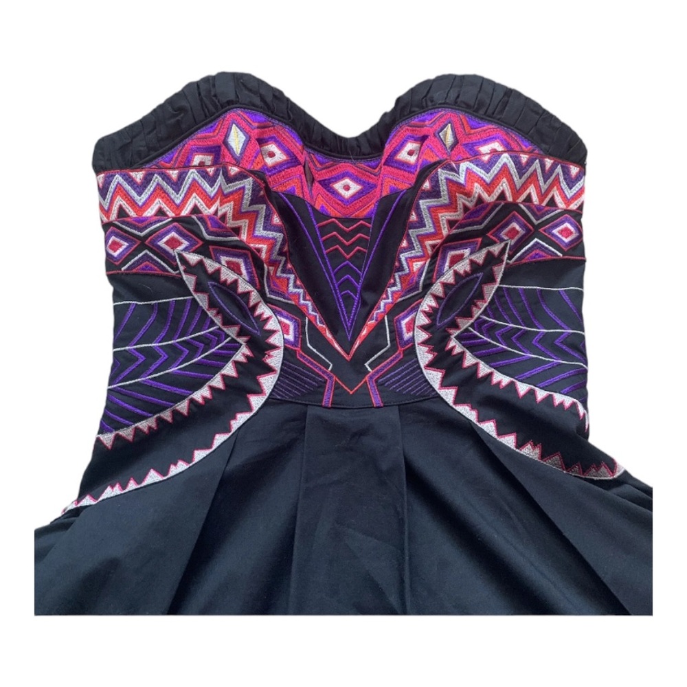 Karen Millen Aztec Embroidered Mini Dress Size 10 - Picture 3 of 13